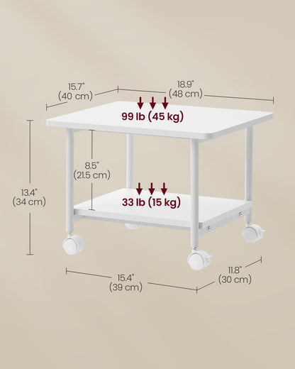 Printer Stand with Locking Wheels, 2-Tier Shelf, White