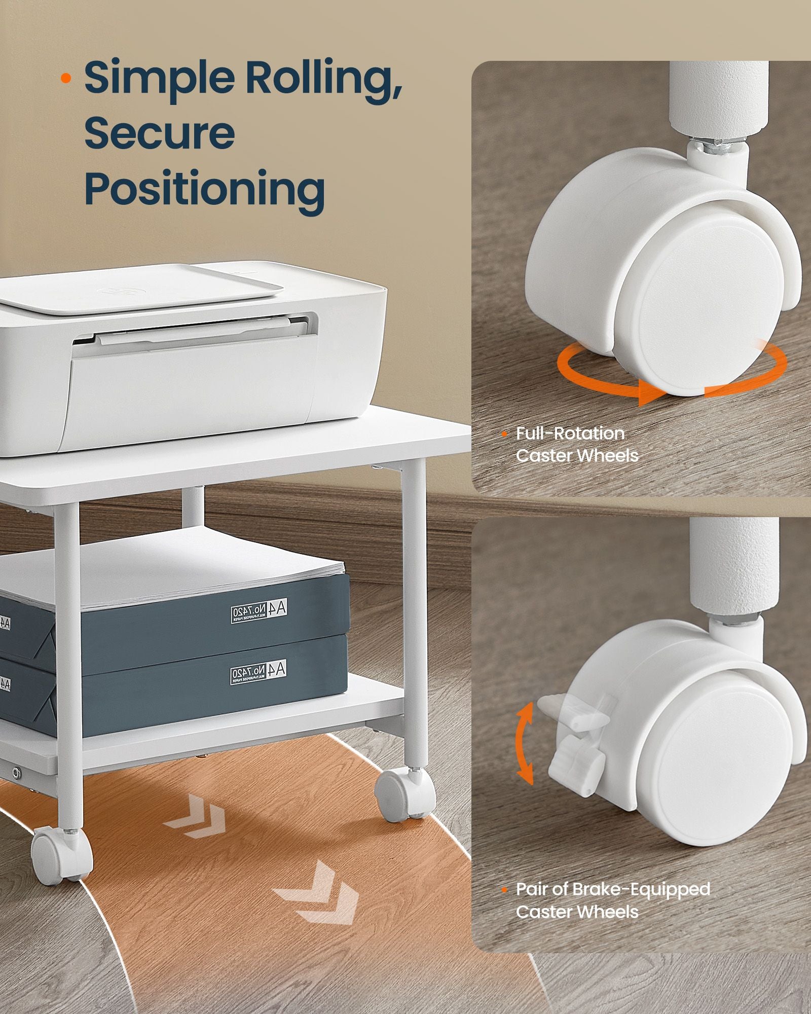 2-Tier Printer Stand with Locking Wheels, Printer Table, Storage Shelf, 19.1 x 15.9 x 13.6 inches - image 8