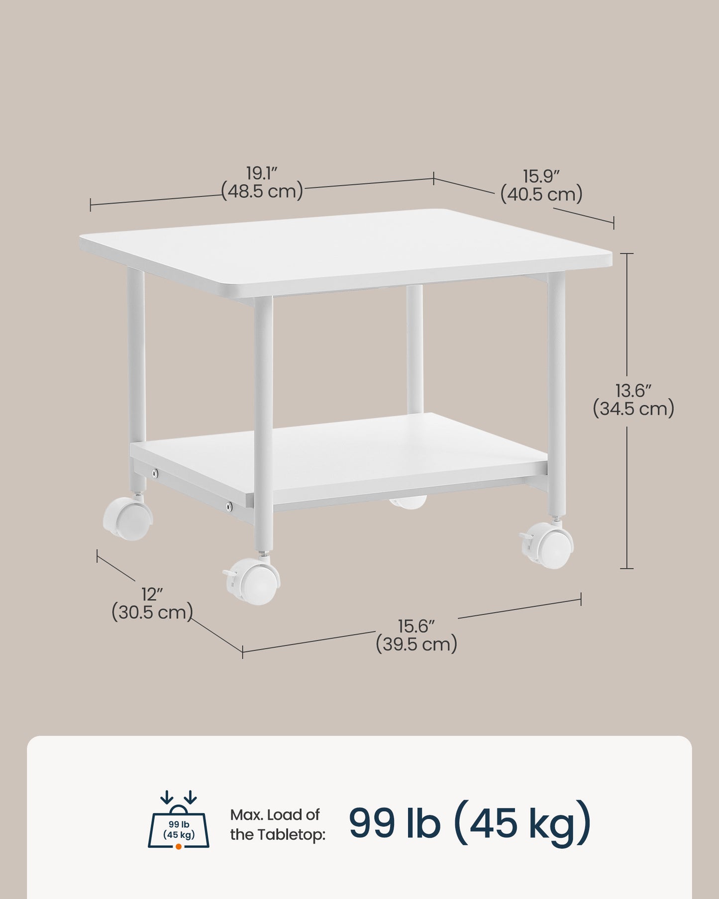 2-Tier Printer Stand with Locking Wheels, Printer Table, Storage Shelf, 19.1 x 15.9 x 13.6 inches - image 9