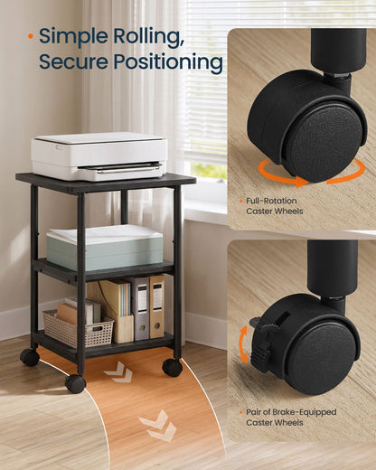 3-Tier Printer Stand with Locking Wheels, Printer Table, Storage Shelf, 19.3 x 16.1 x 30.1 inches - image 3
