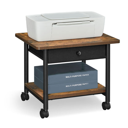 Heavy-Duty Printer Stand with Locking Wheels, Rustic Brown and Black