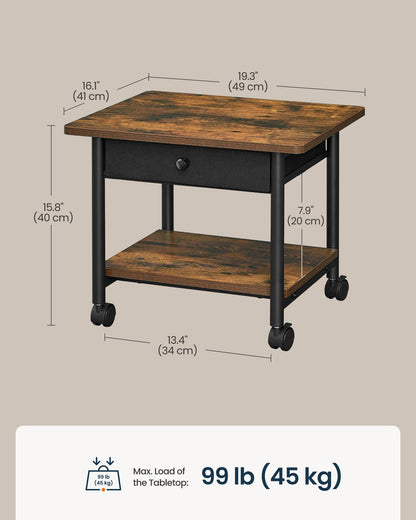 2-Tier Printer Stand, Locking Wheels, Drawer, Printer Table, Storage Shelf, 19.3 x 16.1 x 15.8 inches - image 7