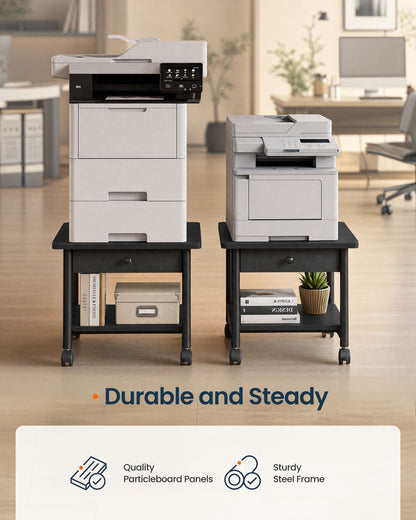 2-Tier Printer Stand, Locking Wheels, Drawer, Printer Table, Storage Shelf, 19.3 x 16.1 x 15.8 inches - image 3
