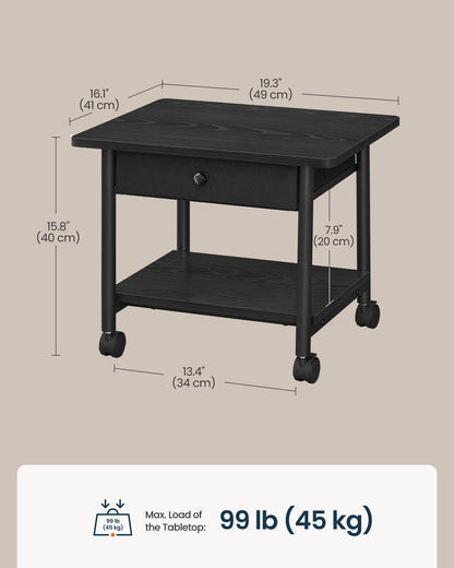 2-Tier Printer Stand, Locking Wheels, Drawer, Printer Table, Storage Shelf, 19.3 x 16.1 x 15.8 inches - image 4