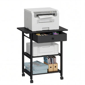 Printer Stand Rolling Printer Cart 2 Storage Shelves Removable Drawer 3-Tier Ebony Black - image 29
