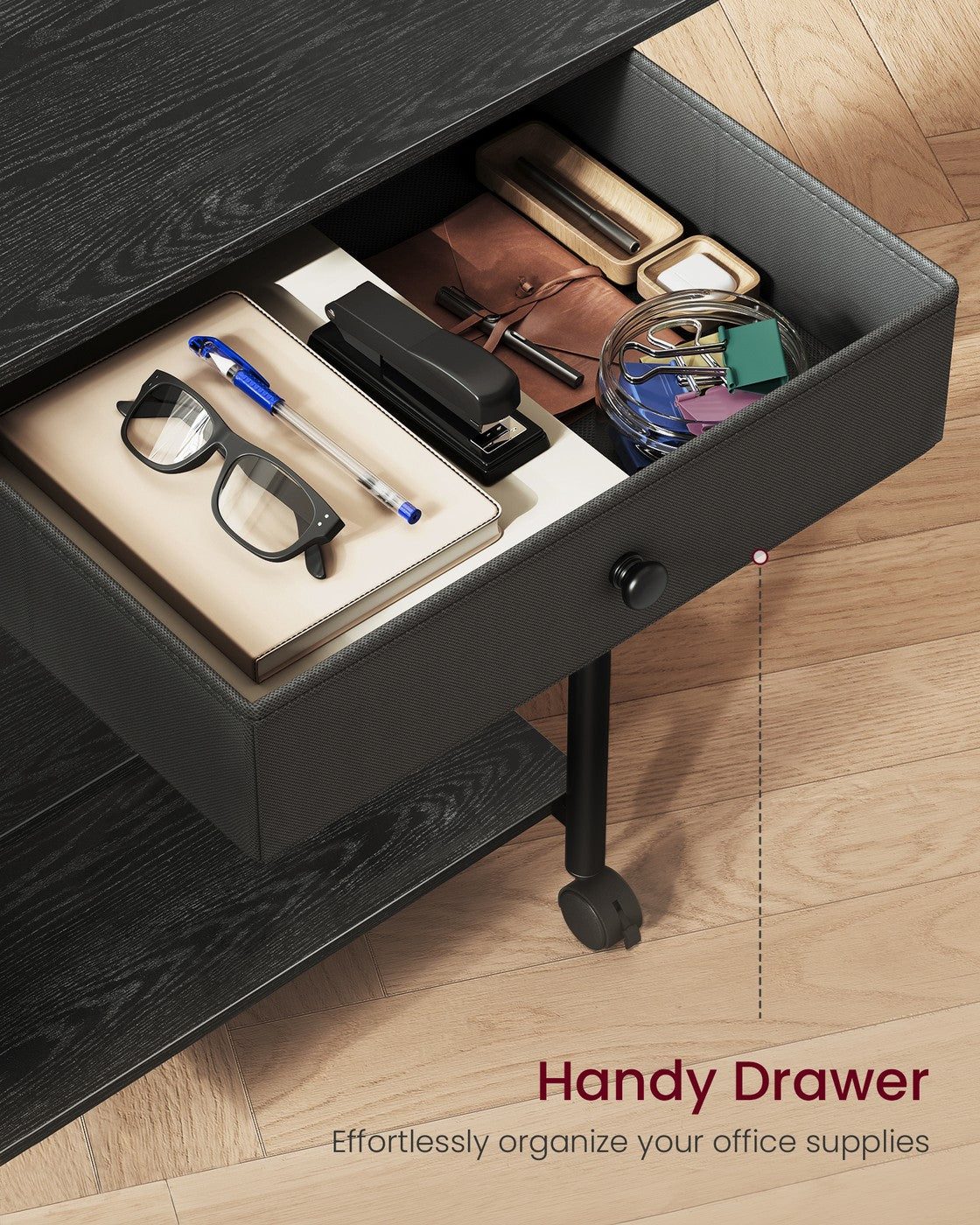 Printer Stand Rolling Printer Cart 2 Storage Shelves Removable Drawer 3-Tier Ebony Black - image 3