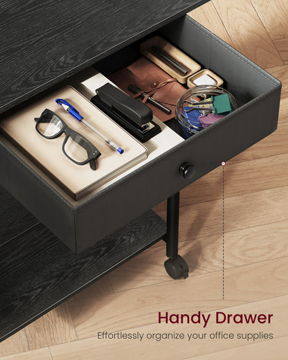 Printer Stand Rolling Printer Cart 2 Storage Shelves Removable Drawer 3-Tier Ebony Black - image 3