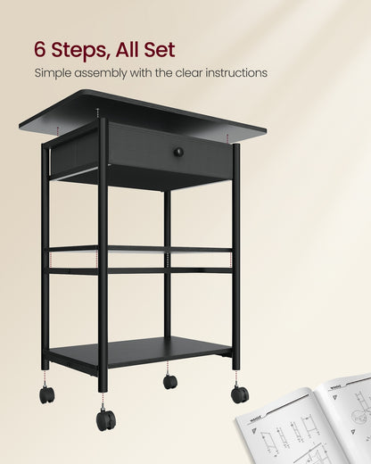 Printer Stand Rolling Printer Cart 2 Storage Shelves Removable Drawer 3-Tier Ebony Black - image 7