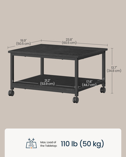 2-Tier Printer Stand with Locking Wheels, Printer Table, 23.8 x 19.9 x 13.7 inches, Ebony Black - image 2