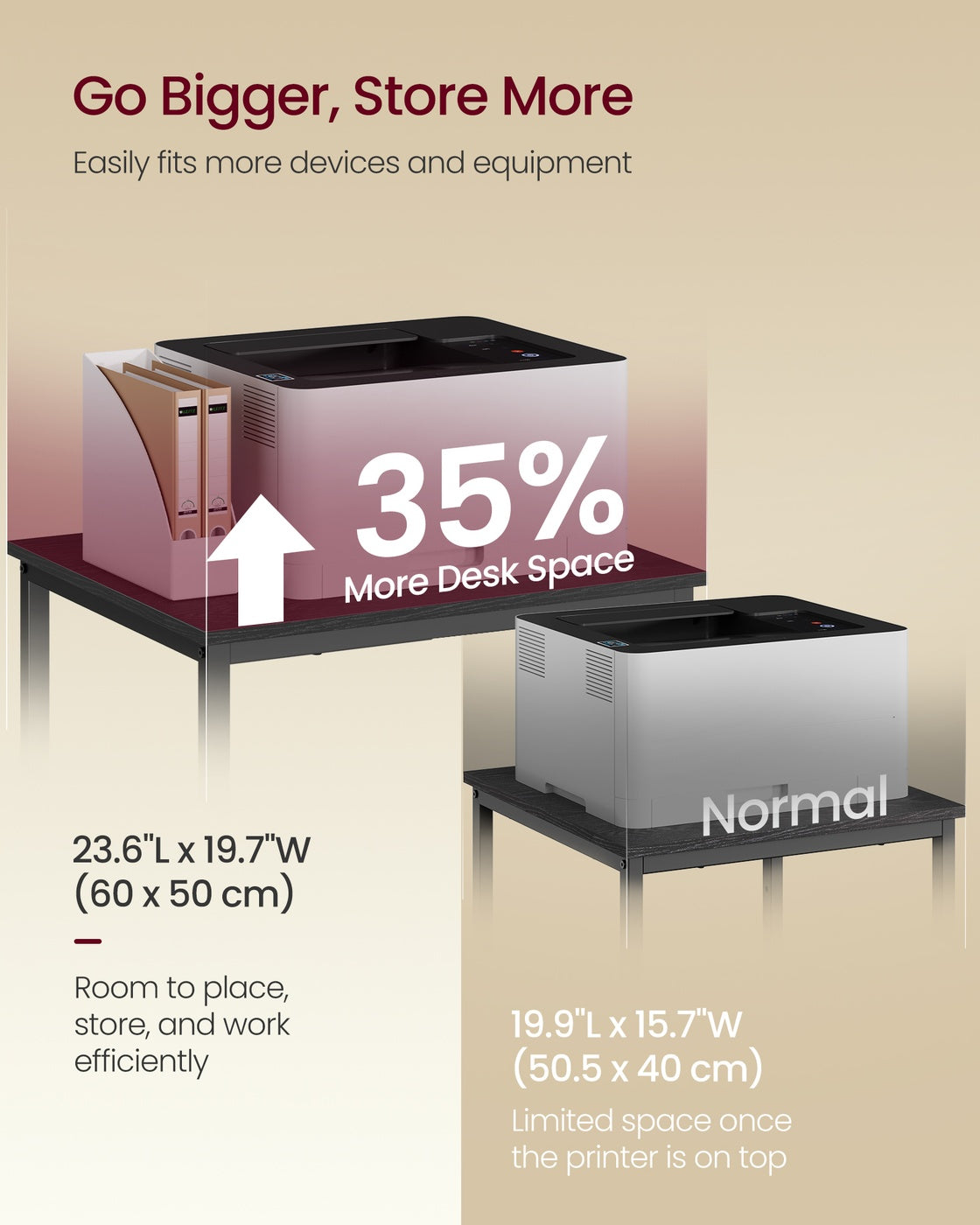 Printer Stand Rolling Printer Cart 2 Storage Shelves Removable Drawer 3-Tier Ebony Black - image 18