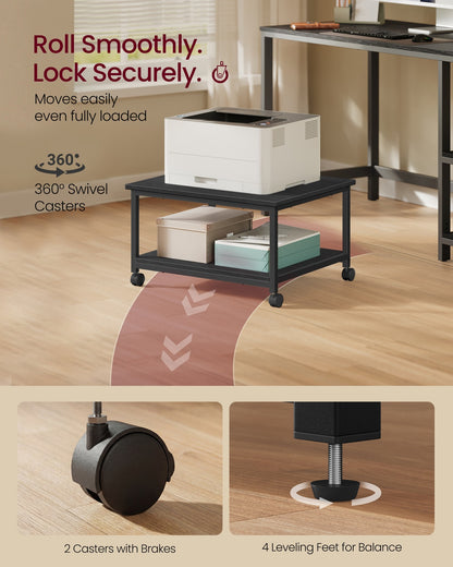 Printer Stand Rolling Printer Cart 2 Storage Shelves Removable Drawer 3-Tier Ebony Black - image 20