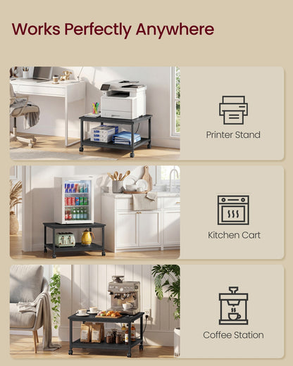 Printer Stand Rolling Printer Cart 2 Storage Shelves Removable Drawer 3-Tier Ebony Black - image 21