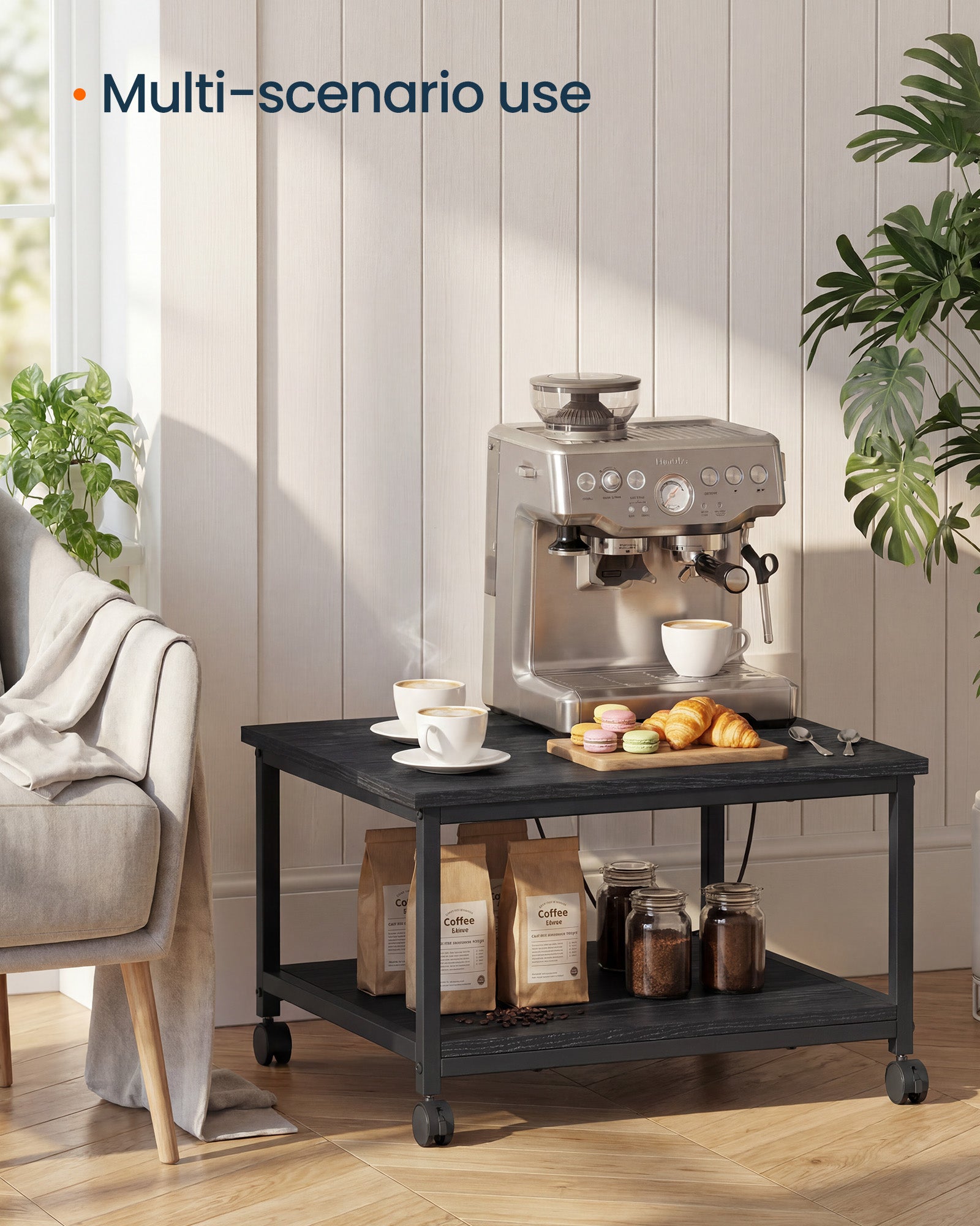 2-Tier Printer Stand with Locking Wheels, Printer Table, 23.8 x 19.9 x 13.7 inches, Ebony Black - image 4