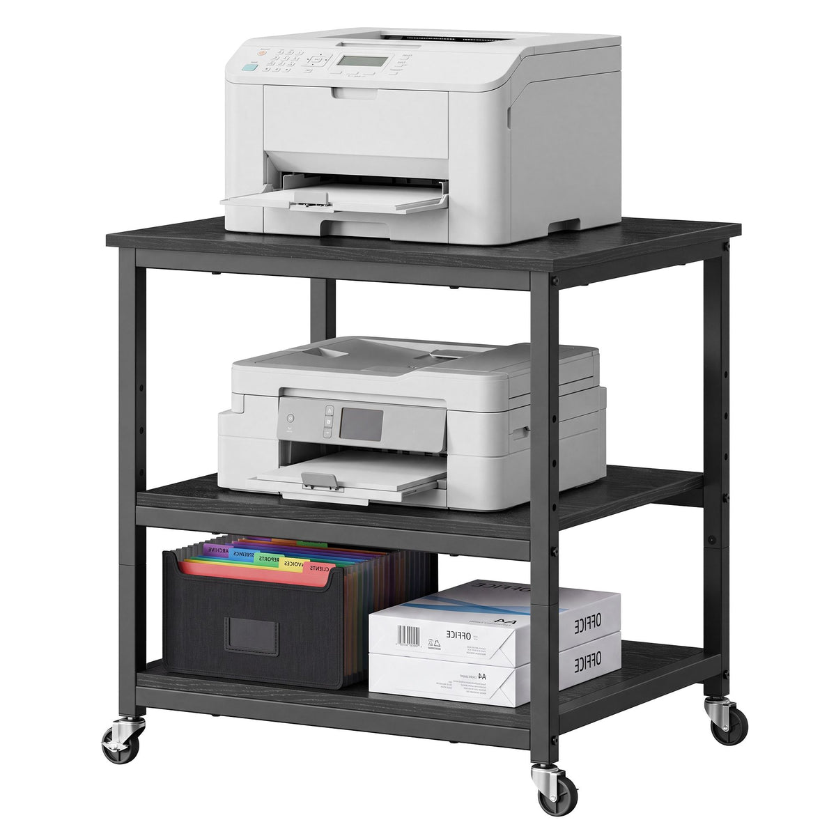 3-Tier Printer Stand with Locking Wheels, Printer Table, Storage Shelf, 23.8 x 19.9 x 29.8 inches