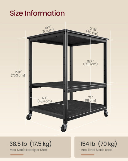 Printer Stand Rolling Printer Cart 2 Storage Shelves Removable Drawer 3-Tier Ebony Black - image 24
