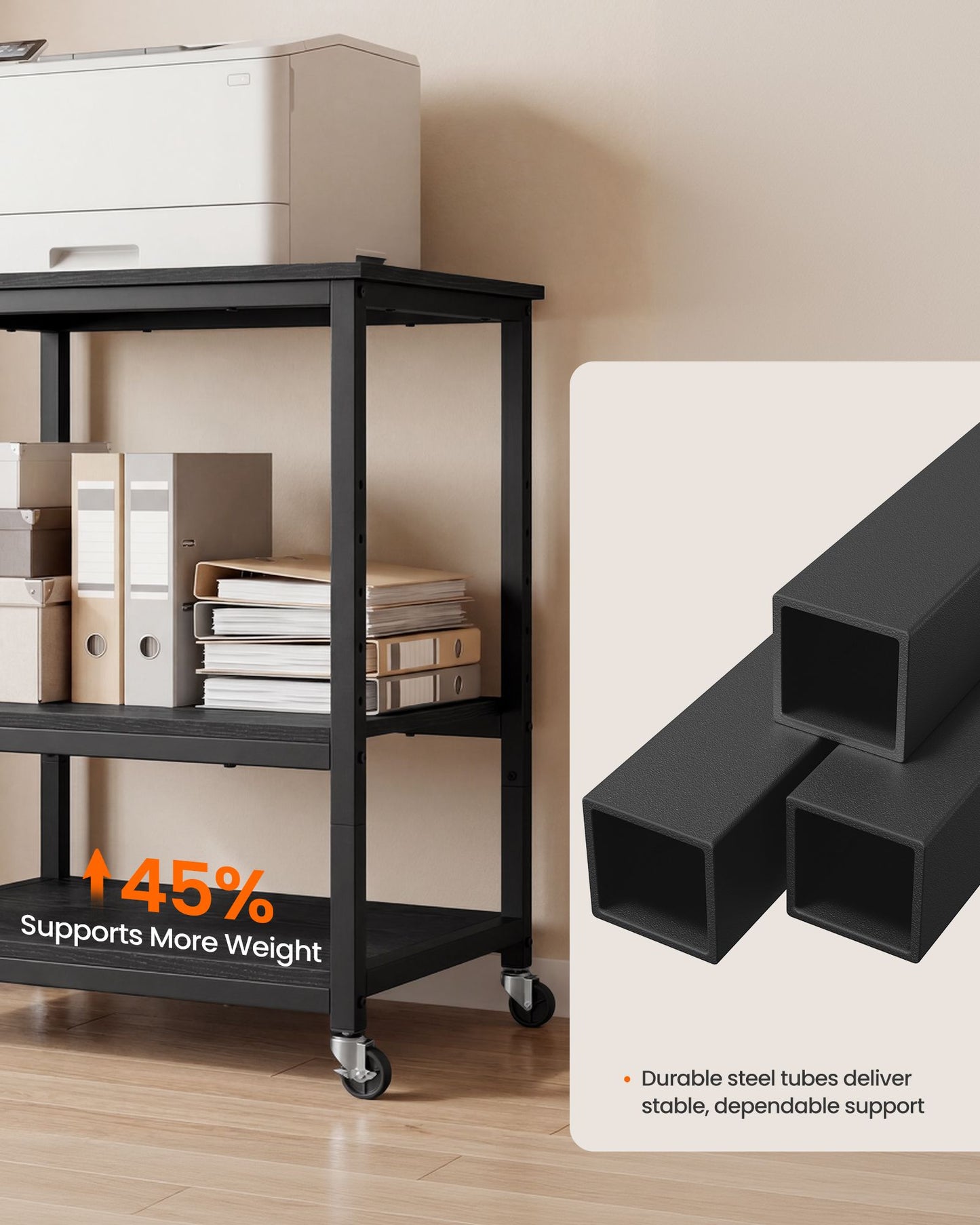 3-Tier Printer Stand with Locking Wheels, Printer Table, Storage Shelf, 23.8 x 19.9 x 29.8 inches - image 2