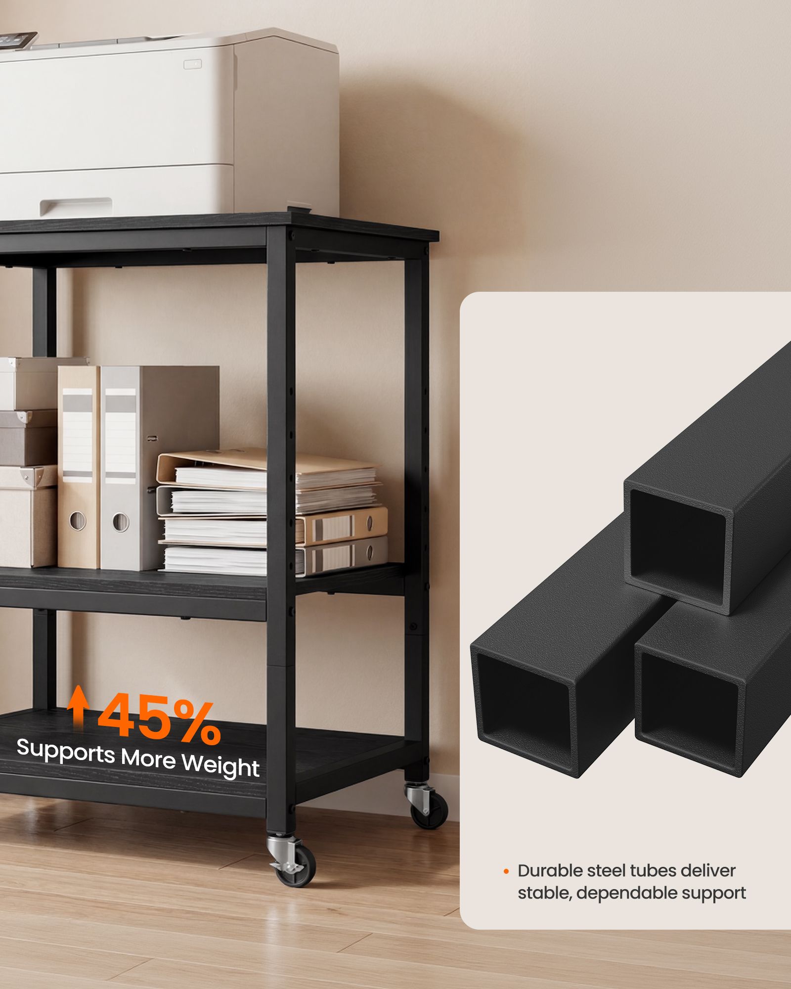 3-Tier Printer Stand with Locking Wheels, Printer Table, Storage Shelf, 23.8 x 19.9 x 29.8 inches - image 2