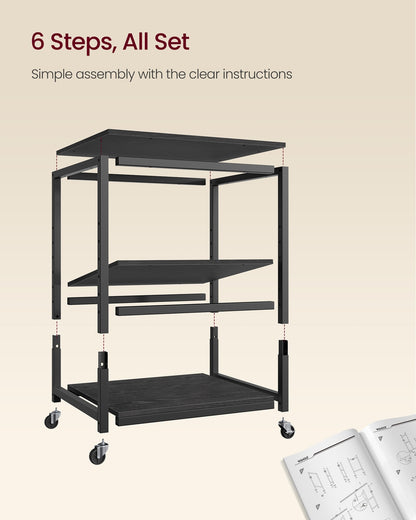 Printer Stand Rolling Printer Cart 2 Storage Shelves Removable Drawer 3-Tier Ebony Black - image 28