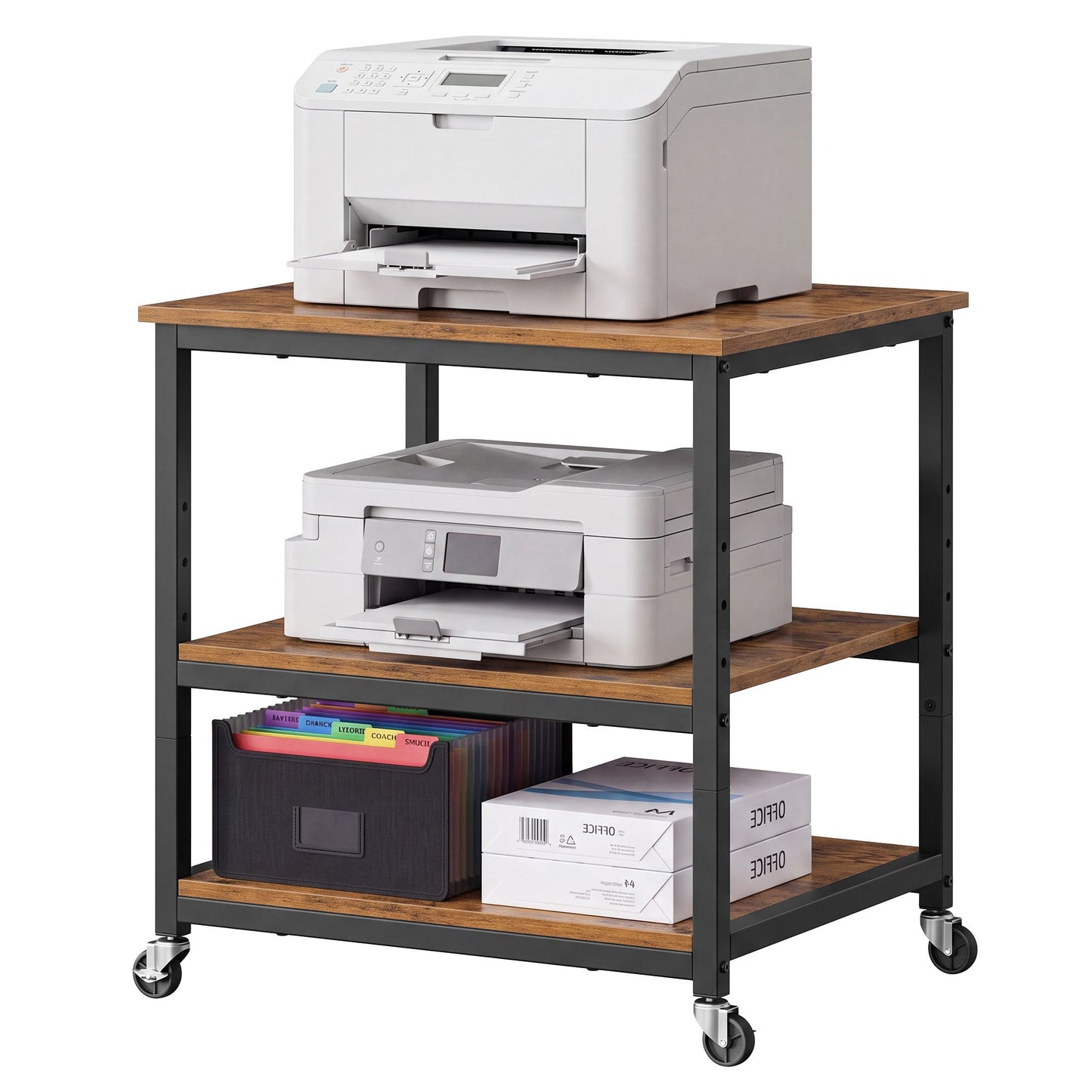 3-Tier Printer Stand with Locking Wheels, Printer Table, Storage Shelf, 23.8 x 19.9 x 29.8 inches - image 3