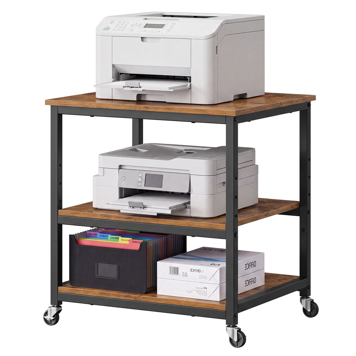 3-Tier Printer Stand with Locking Wheels, Printer Table, Storage Shelf, 23.8 x 19.9 x 29.8 inches - image 3