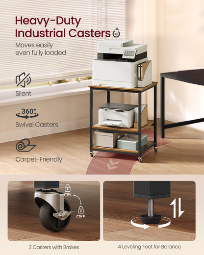 Printer Stand Rolling Printer Cart 2 Storage Shelves Removable Drawer 3-Tier Ebony Black - image 11