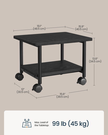 2-Tier Printer Stand with Locking Wheels, Printer Table, Storage Shelf, 19.1 x 15.9 x 13.6 inches - image 2
