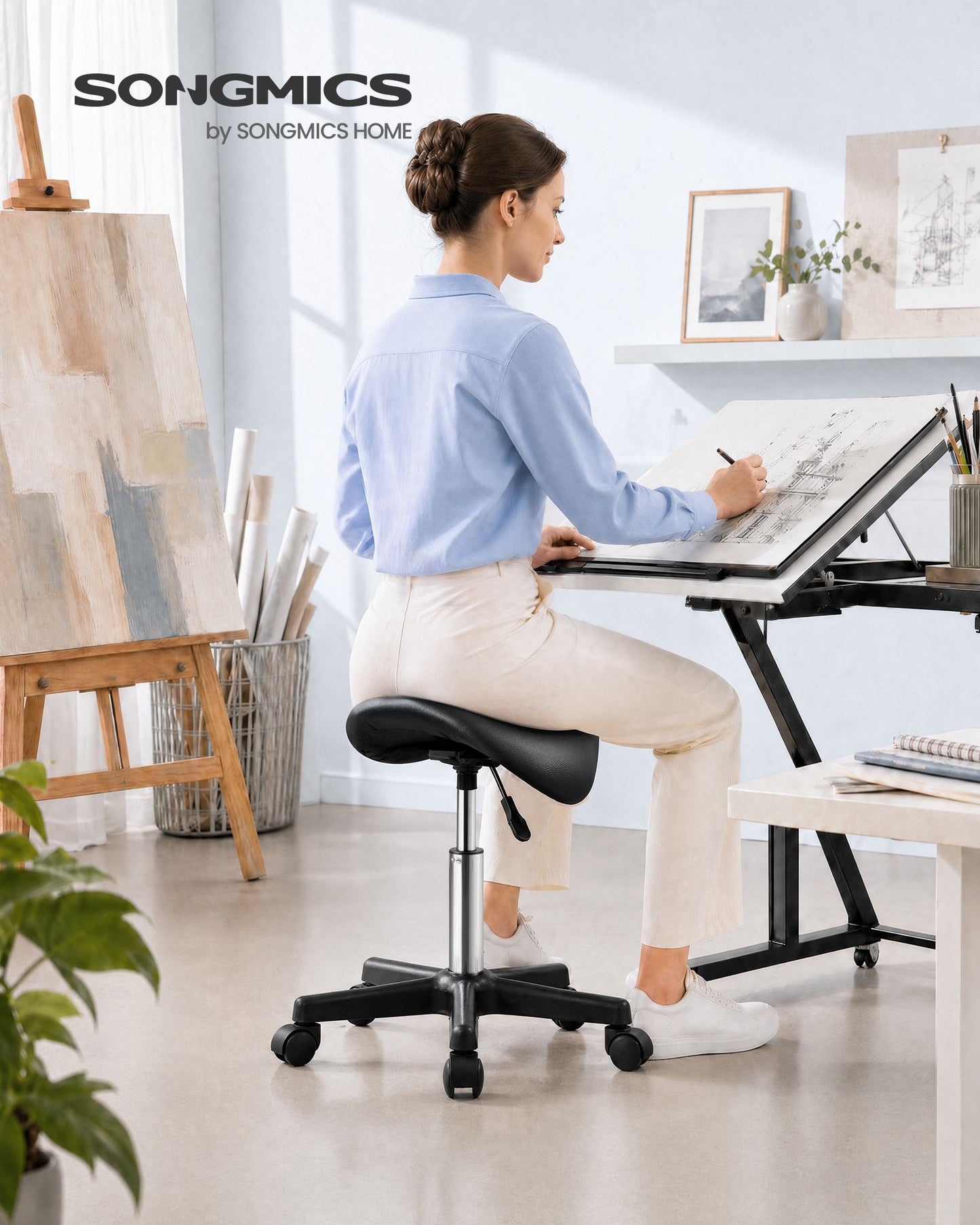 Ergonomic Saddle Stool with Wheels, Height Adjustable Salon Stool - image 2