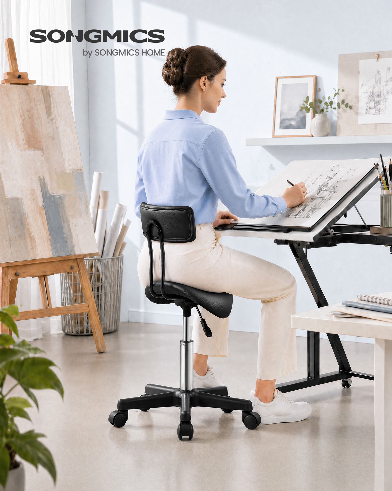Ergonomic Saddle Stool with Wheels, Height Adjustable Salon Stool - image 6