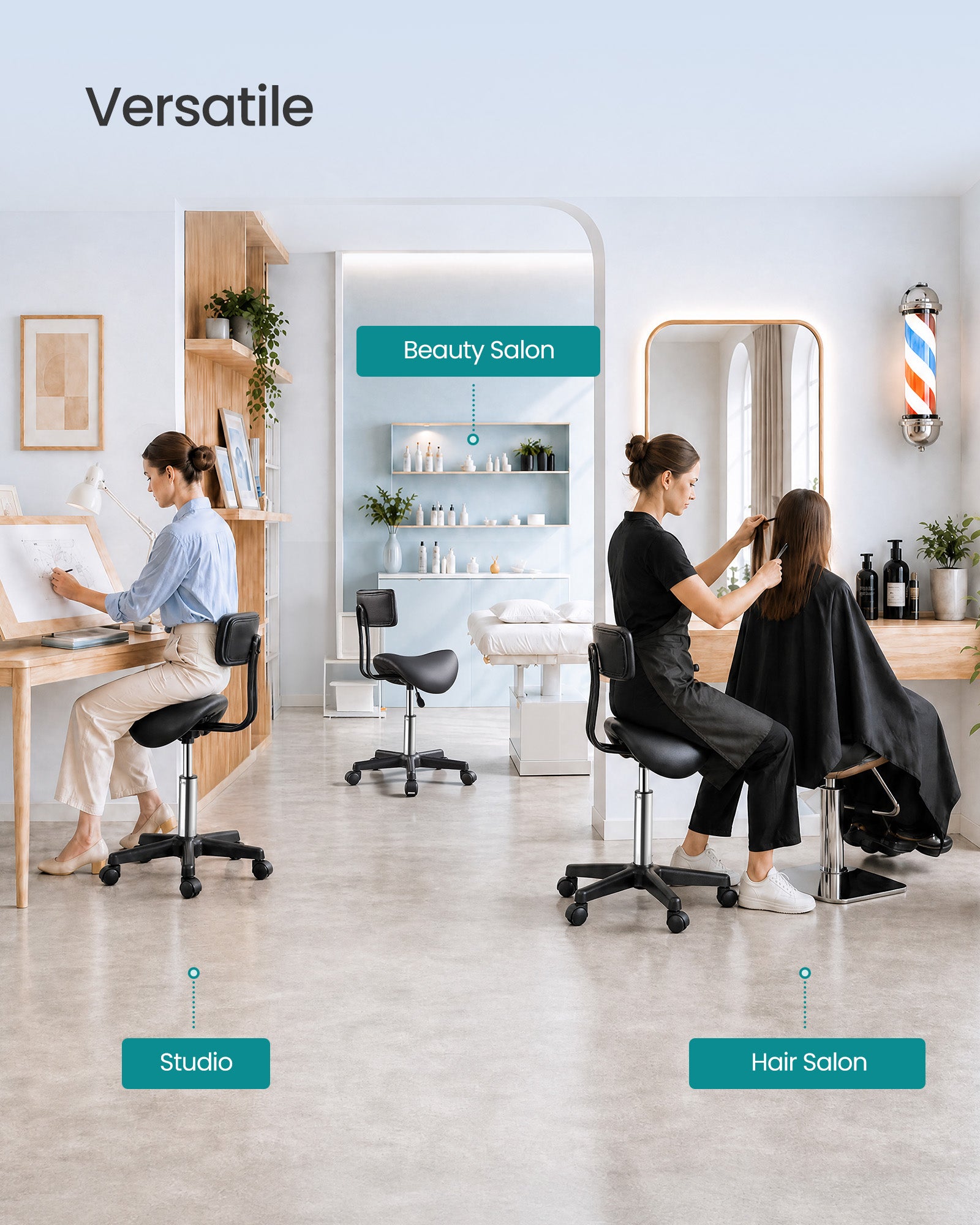Ergonomic Saddle Stool with Wheels, Height Adjustable Salon Stool - image 8