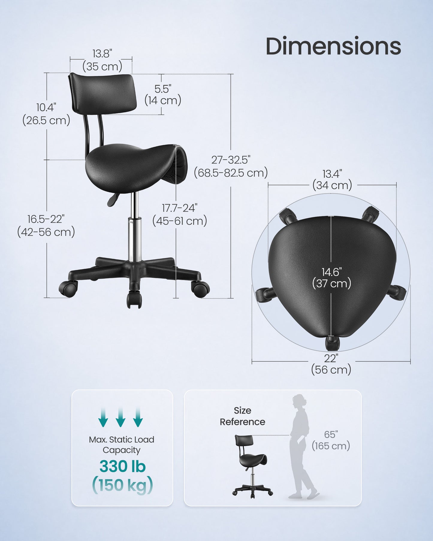 Ergonomic Saddle Stool with Wheels, Height Adjustable Salon Stool - image 9