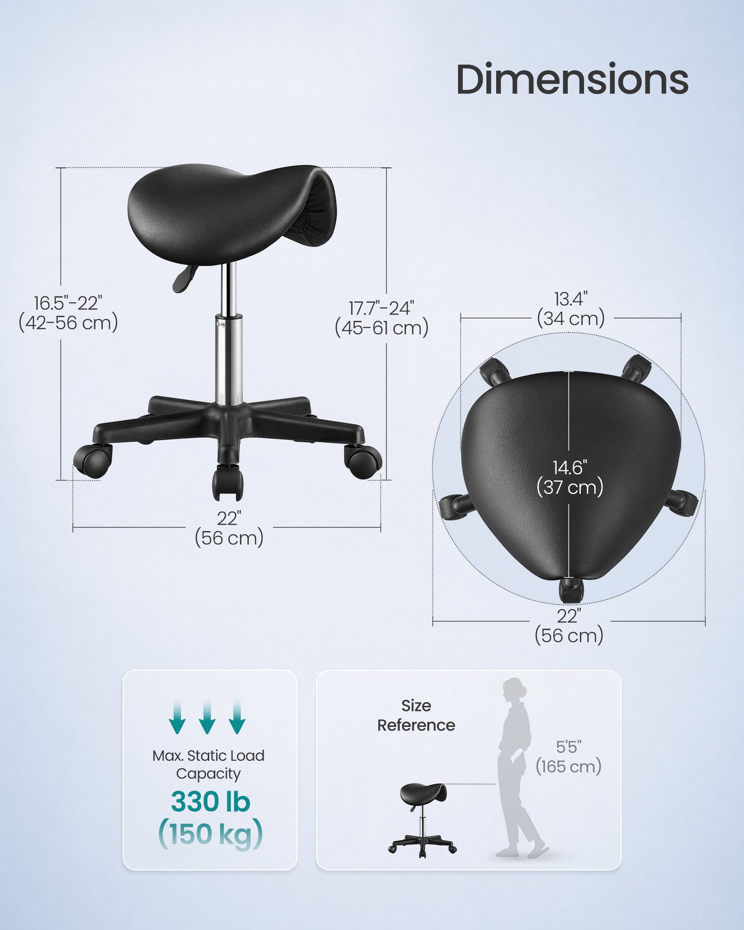 Ergonomic Saddle Stool with Wheels, Height Adjustable Salon Stool - image 4