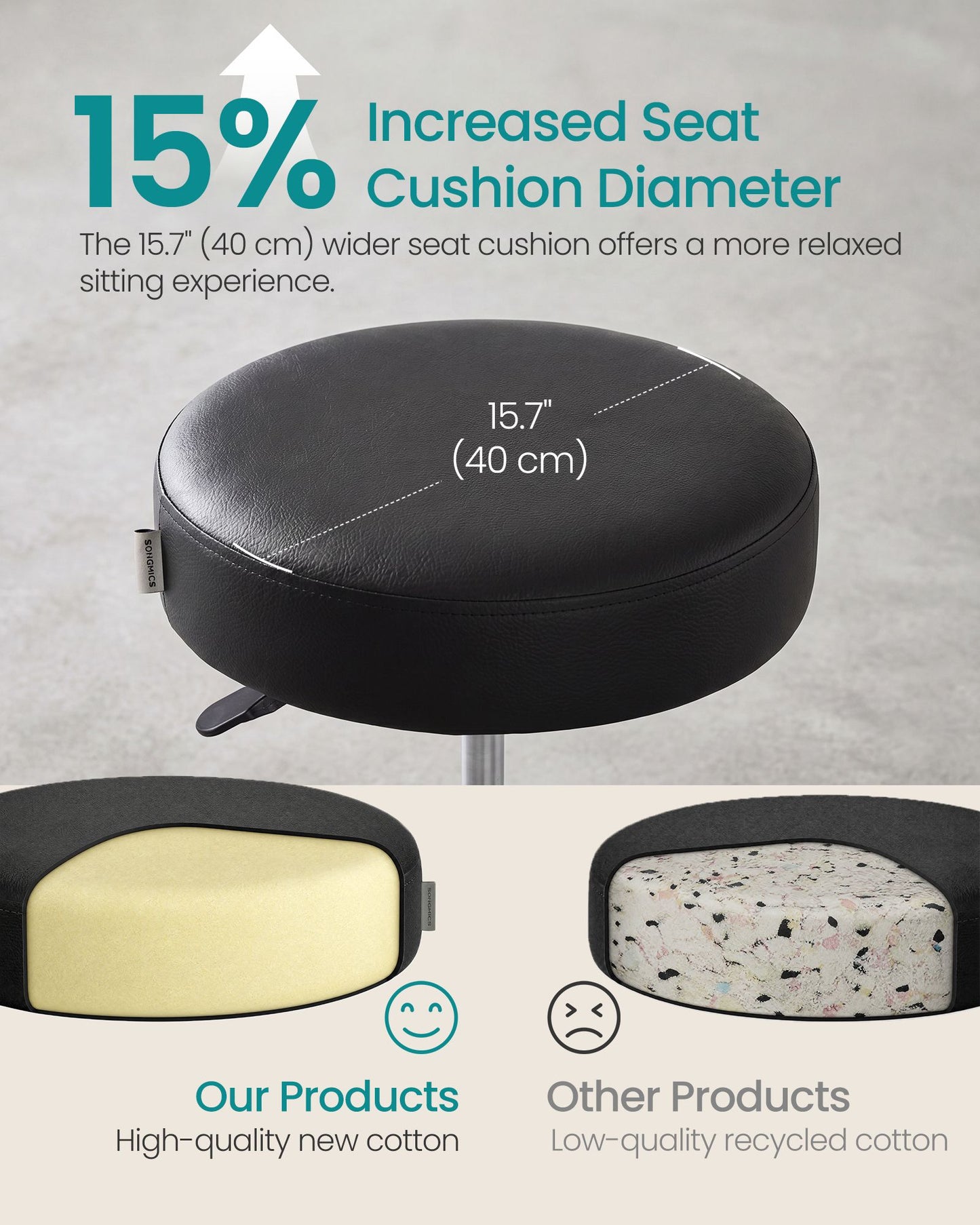 Rolling Stool, Adjustable Swivel Stools Chair, PU Leather - image 2
