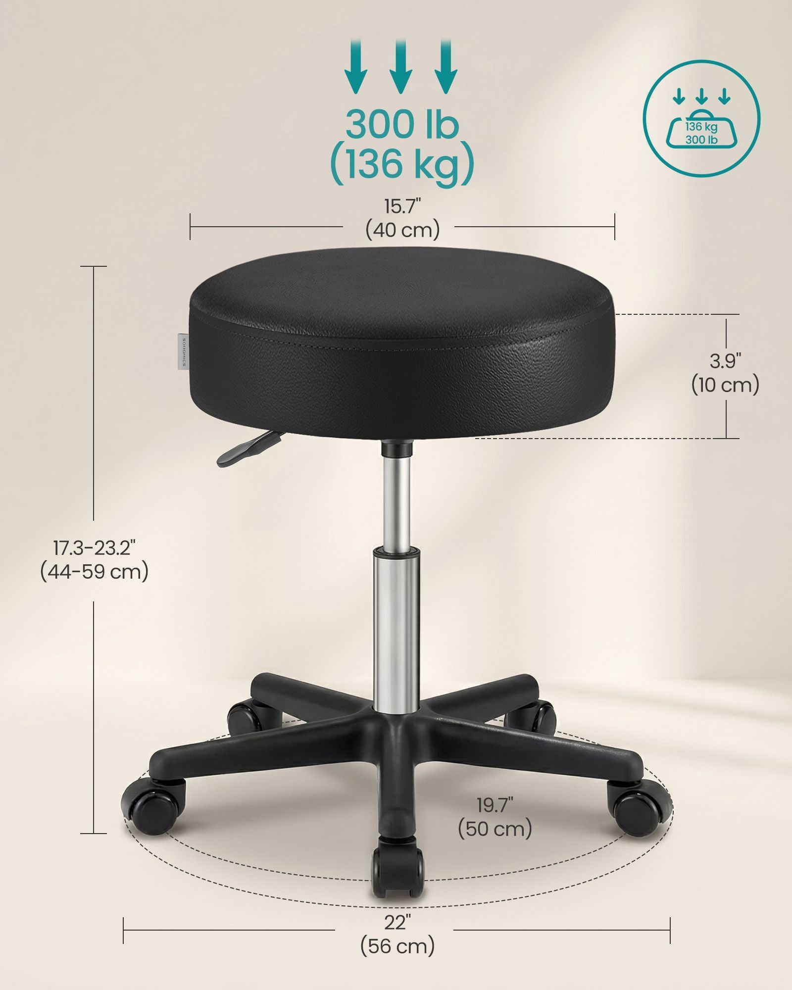 Rolling Stool, Adjustable Swivel Stools Chair, PU Leather - image 3