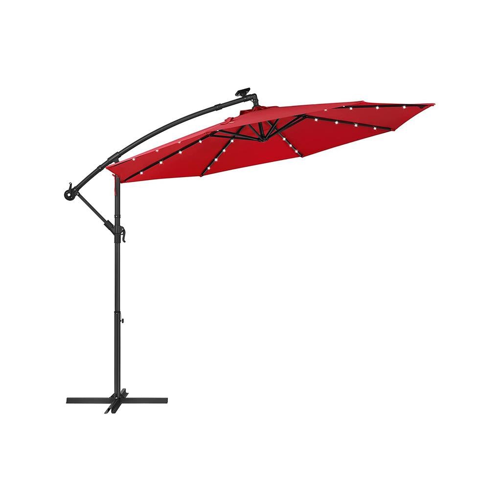 10 ft Solar Cantilever Patio Umbrella with Cross Base, Red - image 1