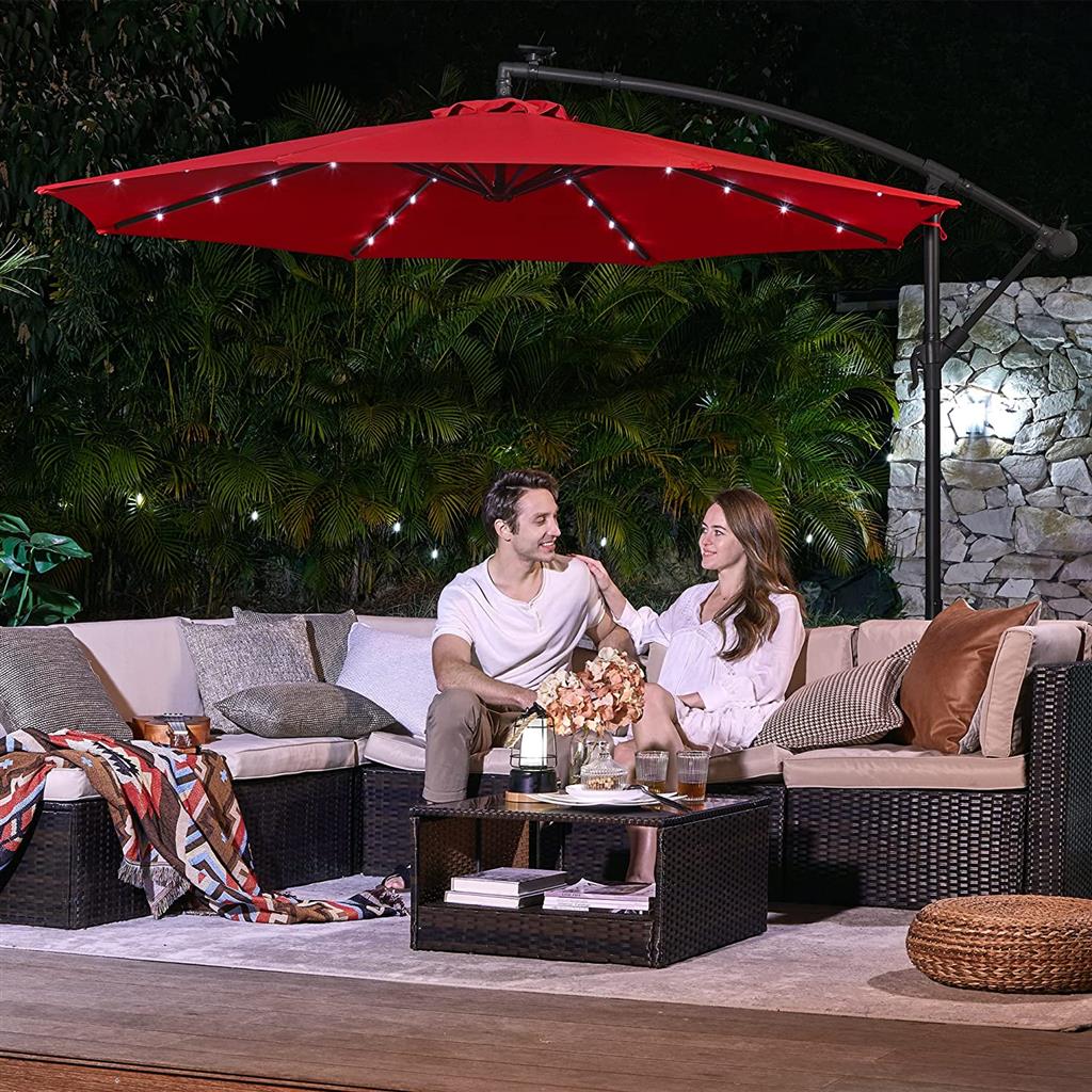10 ft Solar Cantilever Patio Umbrella with Cross Base, Red - image 2