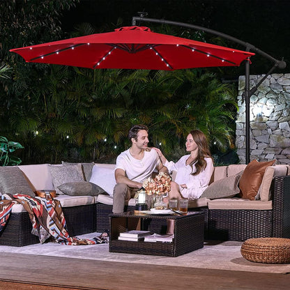 10 ft Solar Cantilever Patio Umbrella with Cross Base, Red - image 2