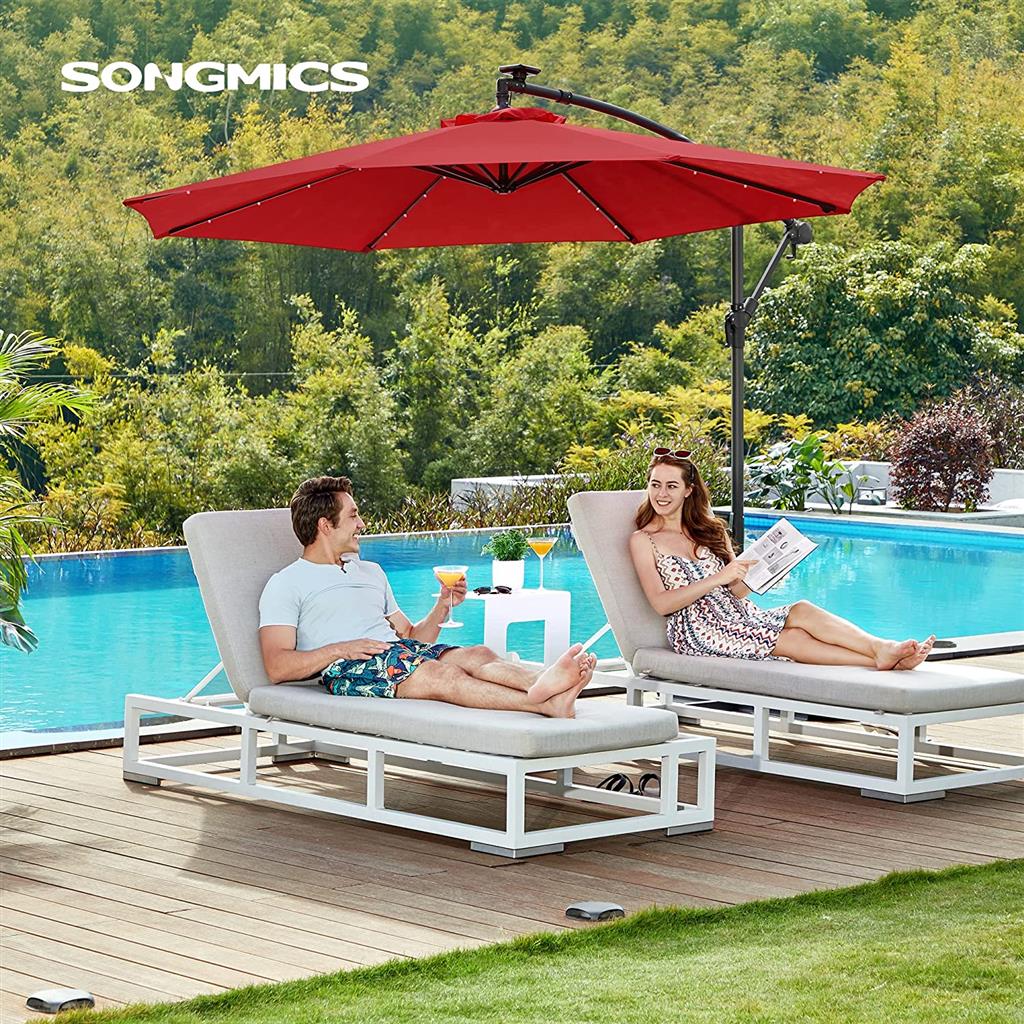 10 ft Solar Cantilever Patio Umbrella with Cross Base, Red - image 3