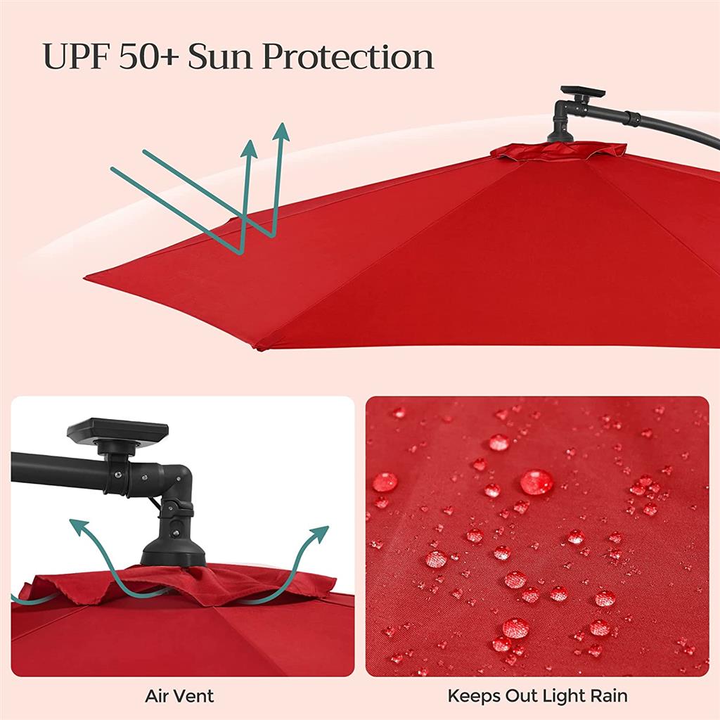 10 ft Solar Cantilever Patio Umbrella with Cross Base, Red - image 6