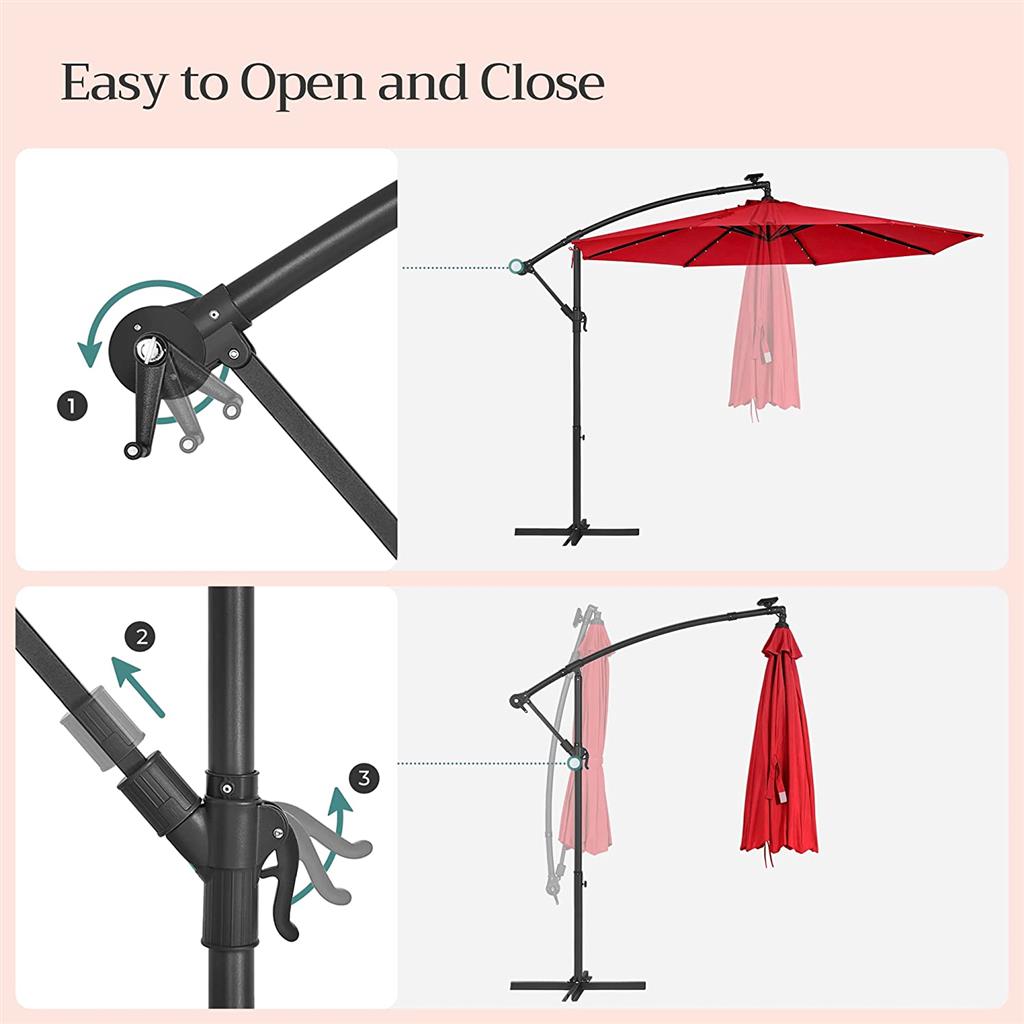 10 ft Solar Cantilever Patio Umbrella with Cross Base, Red - image 7