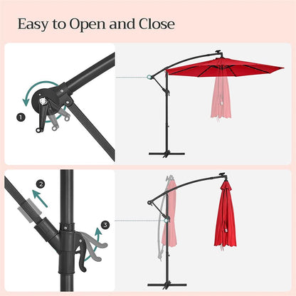 10 ft Solar Cantilever Patio Umbrella with Cross Base, Red - image 7