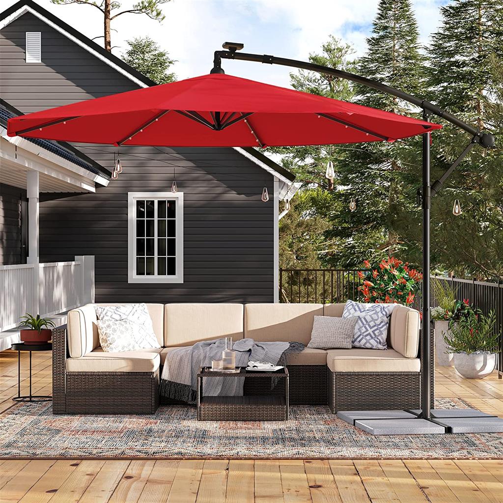 10 ft Solar Cantilever Patio Umbrella with Cross Base, Red - image 8