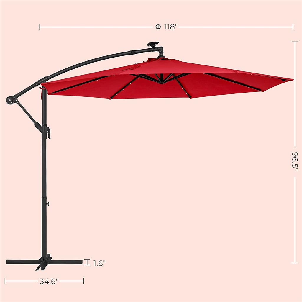 10 ft Solar Cantilever Patio Umbrella with Cross Base, Red - image 9