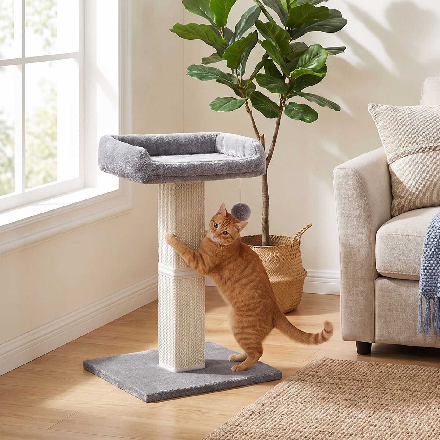 71 cm Scratching Post with Bed for Indoor Cats, Grey - image 5