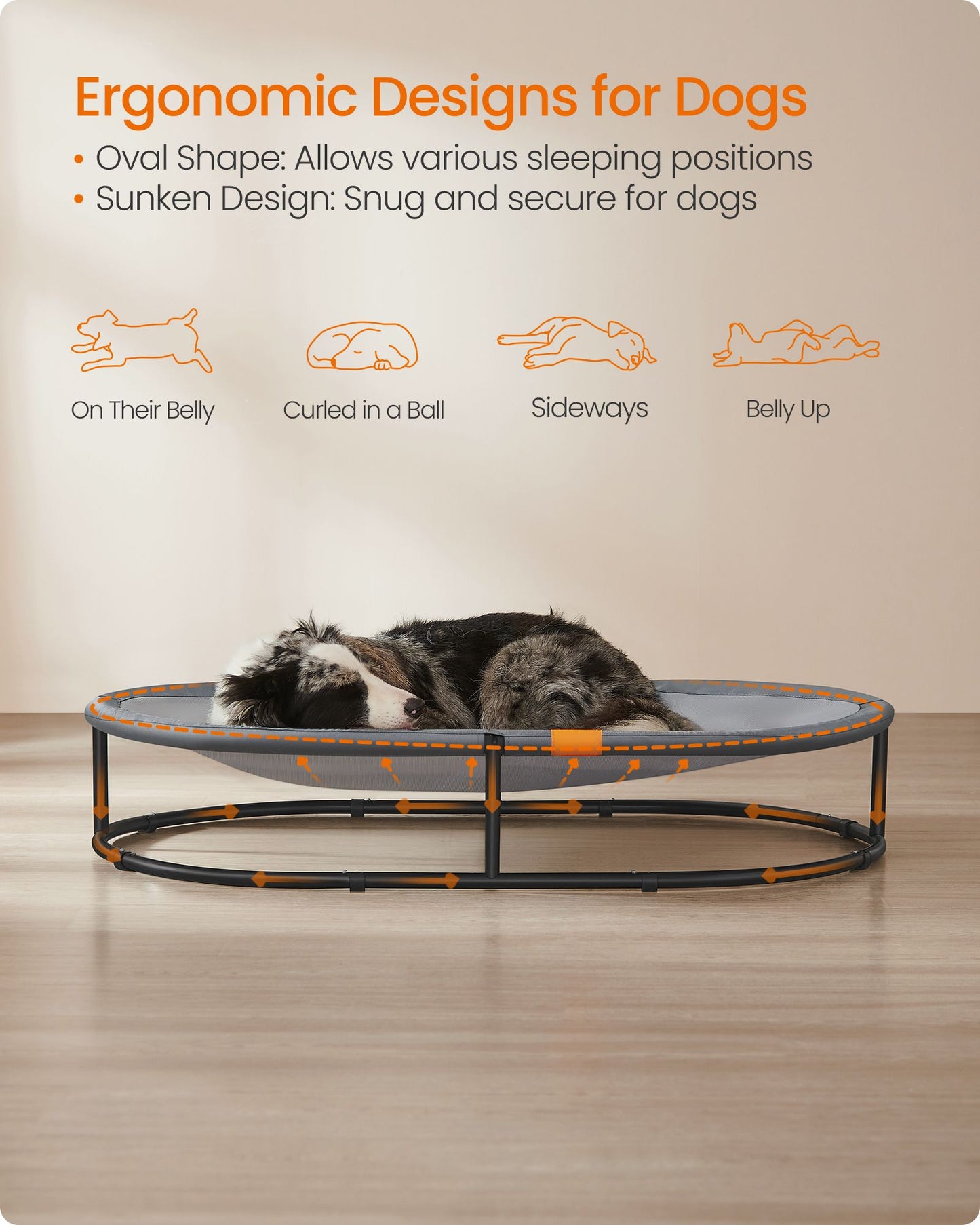 Elevated Oval Dog Bed for Small and Large Dogs Gray