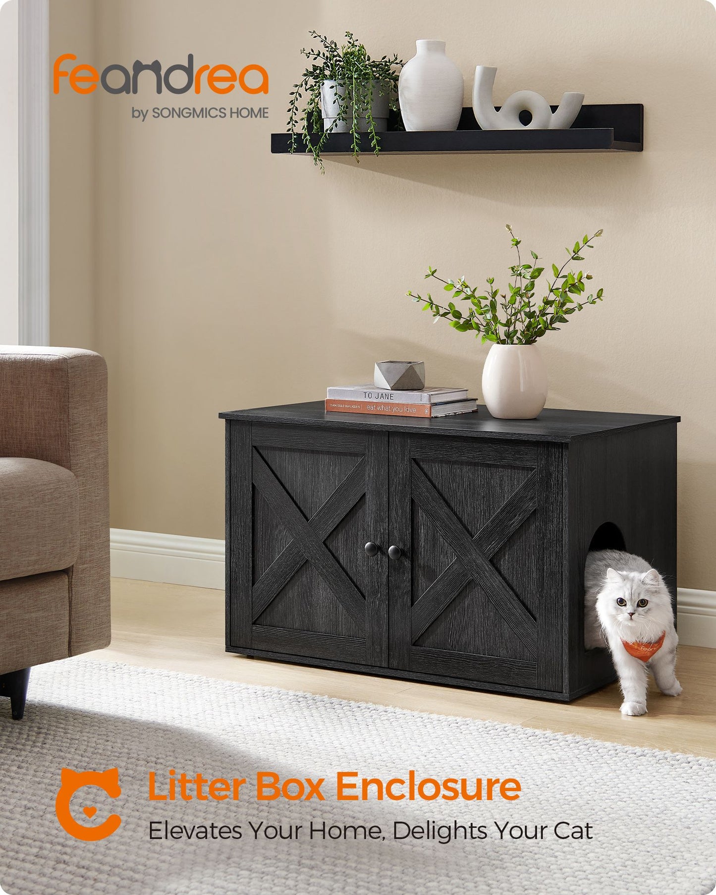 Cat Litter Box Enclosure with Removable Divider - HWLEXTRA 