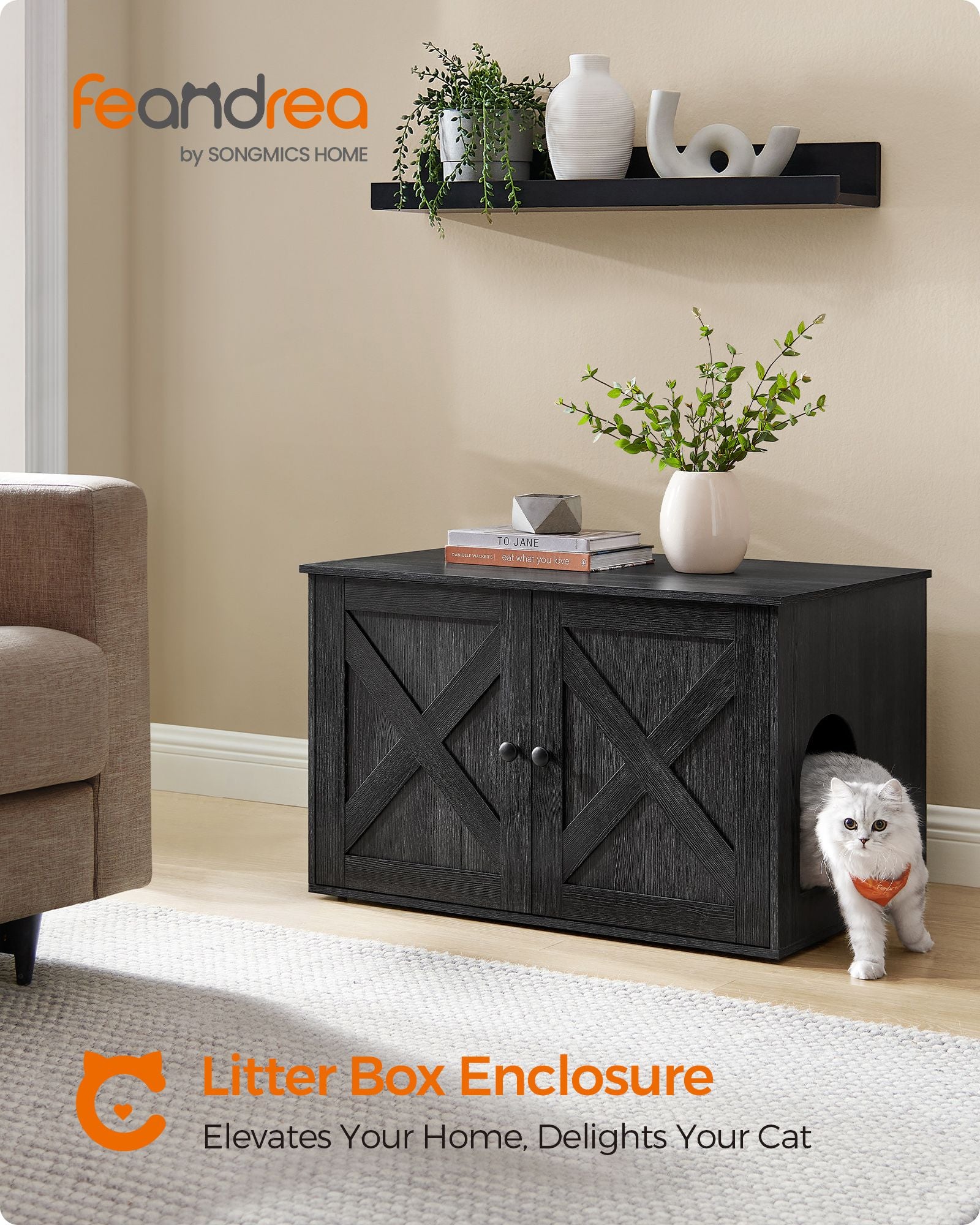 Cat Litter Box Enclosure with Removable Divider - HWLEXTRA 