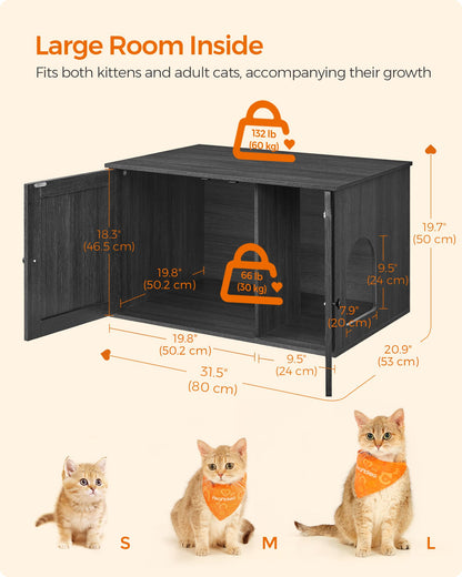 Cat Litter Box Enclosure with Removable Divider - HWLEXTRA 