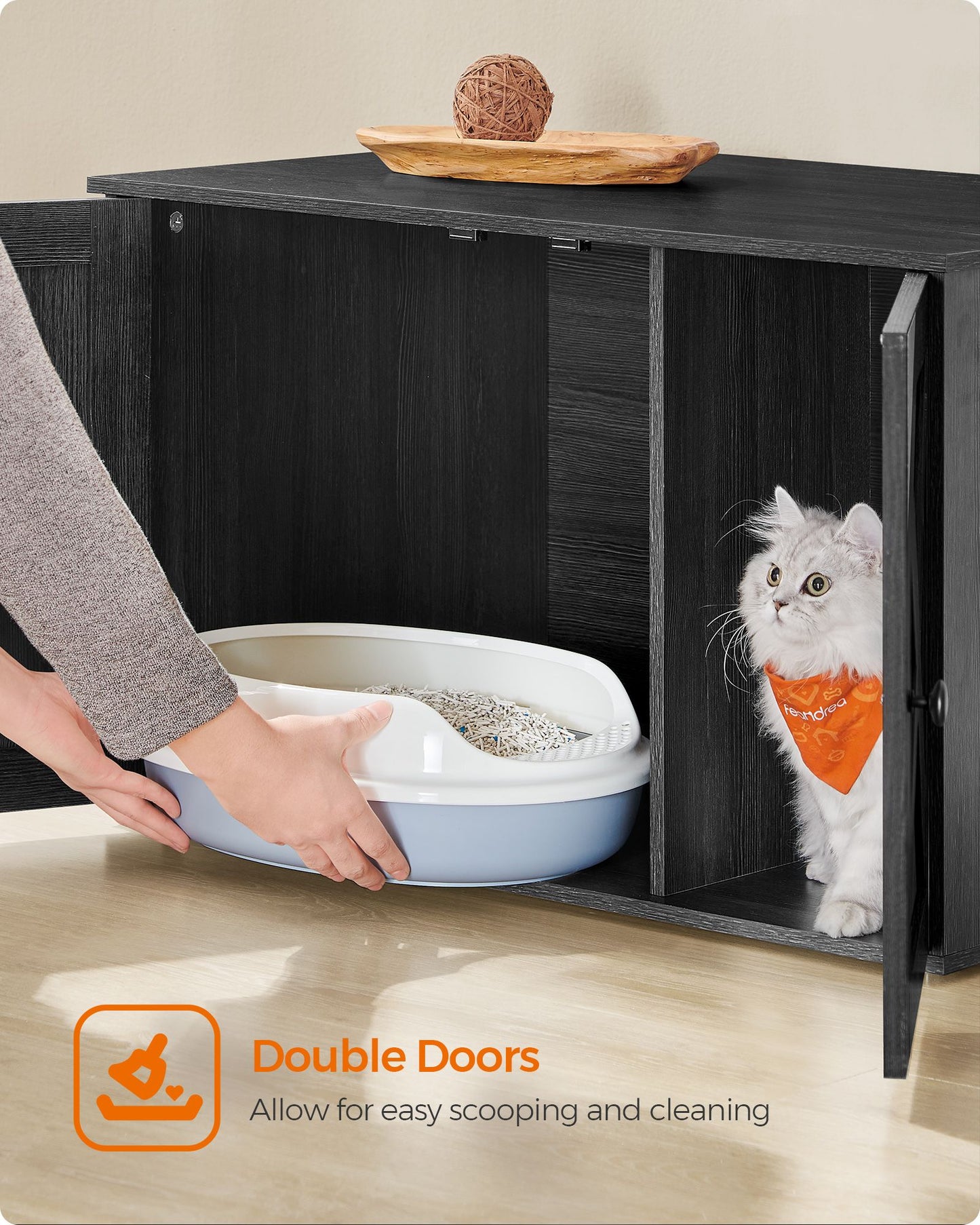 Cat Litter Box Enclosure with Removable Divider - HWLEXTRA 