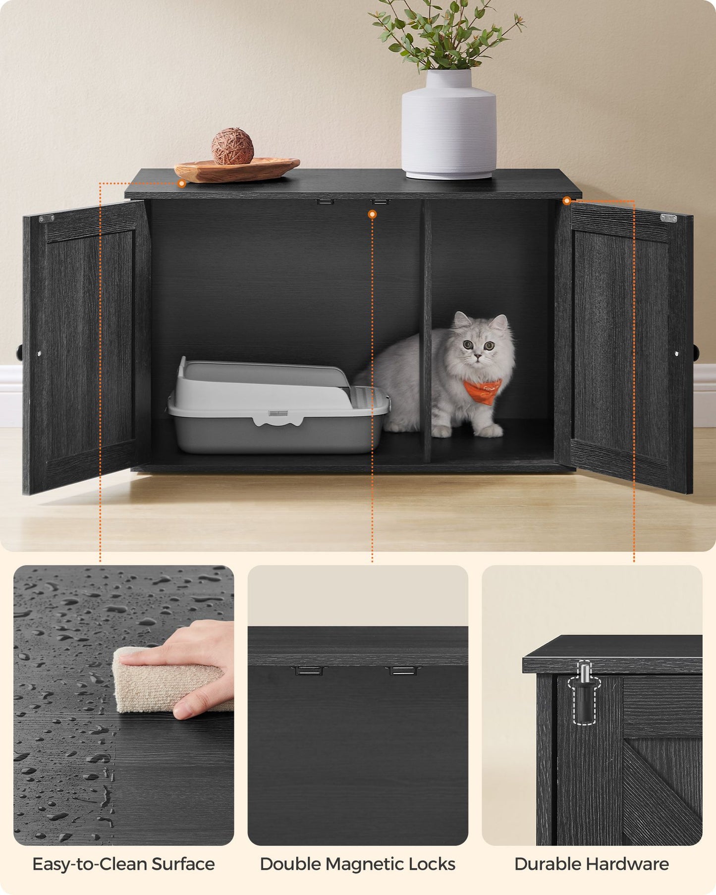 Cat Litter Box Enclosure with Removable Divider - HWLEXTRA 