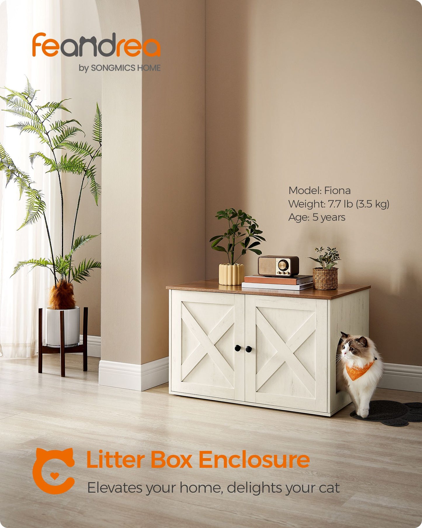Cat Litter Box Enclosure with Removable Divider - HWLEXTRA 